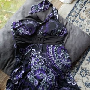 Pretty black purple paisley long halter top